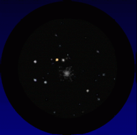 A simulated telescope view of Mars passing the globular cluster NGC 6638 on October 8th 2016. South is up and East to the right; the field of view is about 25 arcminutes. Click for full-size animation, 94 KB (Copyright Martin J Powell, 2015)