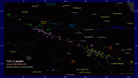 Star map showing the path of Jupiter through Capricornus, Aquarius and Pisces from 2009 to mid-2011. Click for full-size image, 112 KB