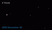 Animation showing asteroid 4 Vesta moving through Gemini in 2005. Click to view animation, 64 KB (Copyright Martin J Powell, 2005)