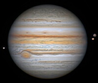 Jupiter and three of its moons imaged by Christofer Mauricio B�ez Jimenez in August 2021. Click for a larger version, 56 KB (Image: Christofer Mauricio B�ez Jimenez/ALPO-Japan)