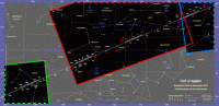 Chart showing the areas of the 2014-18 star chart which are covered by the photographs. Dashed lines indicate that the photograph extends beyond the boundary of the star chart. Click for full-size image, 53 KB (Copyright Martin J Powell, 2014)