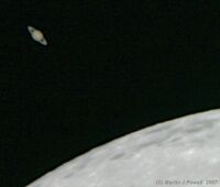 A close approach of the Moon to the planet Saturn on March 2nd 2007. Click for full-size photo, 35 KB (Photo: Copyright Martin J. Powell 2007)