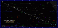 Star chart showing the paths of Venus, Jupiter and Saturn through the zodiac from December 2022 to March 2023. Click on thumbnail for a full-size star map, 169 KB (Copyright Martin J Powell 2022)